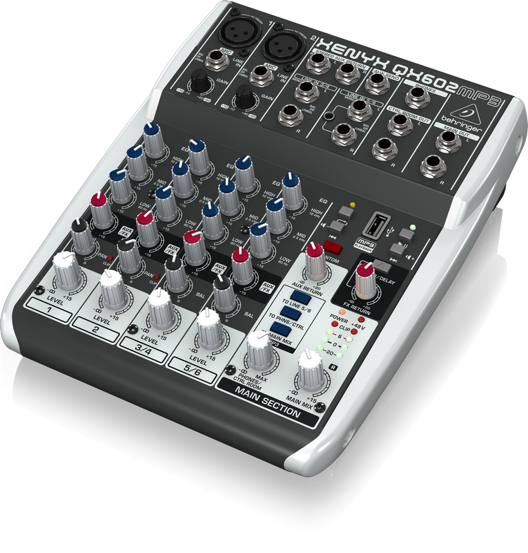 BEHRINGER QX602MP3 - микшер, 6 каналов, 2 микр. предусил. XENYX, USB МР3 плеер, British EQ, Multi FX купить в prostore.me