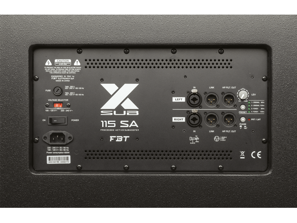 FBT X-SUB 115SA - активный сабвуфер, бас-рефлекс, 15", 1200 Вт, 42Гц - 120Гц, SPL 135 дБ купить в prostore.me