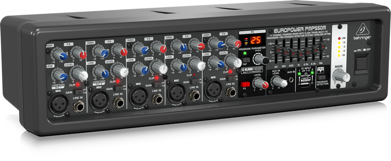 BEHRINGER PMP550M - микшер с усилителем, 500Вт, 5 каналов, 7 полосный графический эквалайзер