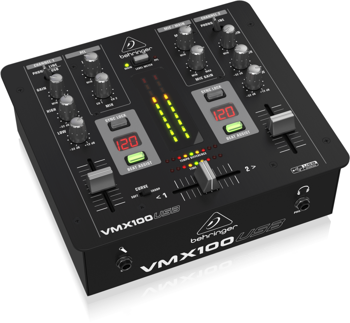 BEHRINGER VMX100USB - микшер для DJ, 2-канальный,Встроенный USB-интерфейс, МАС, РС