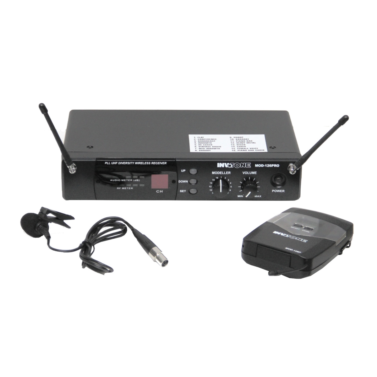 INVOTONE MOD126LV - двухантенная радиосистема с петличкой, DSP, UHF 710-726 МГц, с/ш >90дБ купить в prostore.me