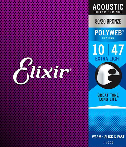 Elixir 11000 POLYWEB Комплект струн для акустической гитары, Extra Light, бронза 80/20, 10-47.