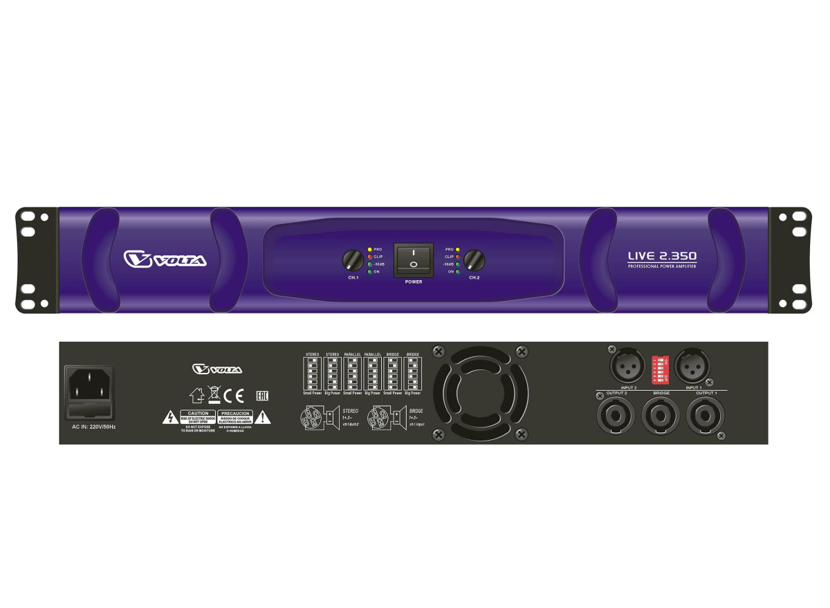 VOLTA LIVE 2.350 Профессиональный усилитель мощности двухканальный. 2х350 Вт\4 Ом, класс D купить в prostore.me