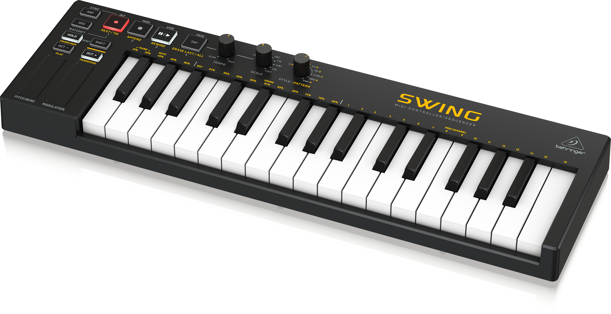 BEHRINGER SWING - USB MIDI контроллер, 32 клавиши, 64-шаговый секвенсор купить в prostore.me