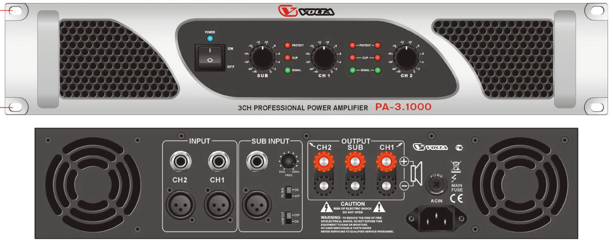 VOLTA PA-3.1000 Усилитель мощности трёхканальный со встроенным кроссовером. Мощность (8/4 Ом)  - 2х3 купить в prostore.me