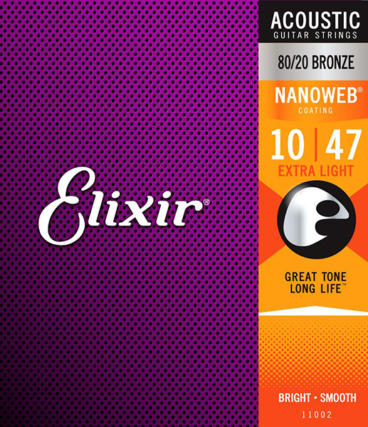 Elixir 11002 NANOWEB Комплект струн для акустической гитары, Extra Light, бронза 80/20, 10-47. купить в prostore.me