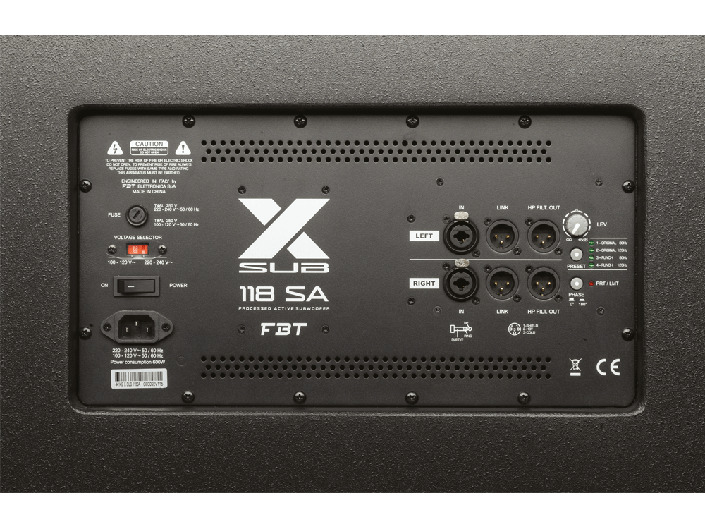 FBT X-SUB 118SA - активный сабвуфер, 18", 1200 Вт, 38Гц-120Гц, SPL 136 дБ, DSP c 4-мя пресетами купить в prostore.me