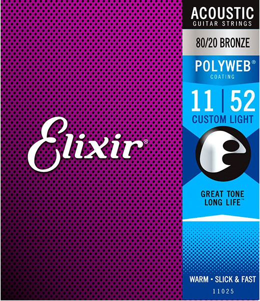 Elixir 11025 POLYWEB Комплект струн для акустической гитары, Custom Light, бронза 80/20, 11-52.