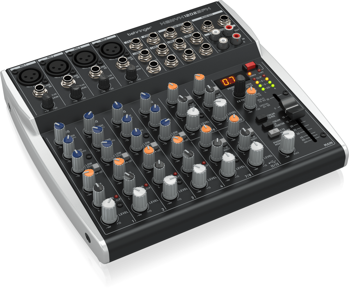 BEHRINGER XENYX 1202SFX - микшер, 12 каналов, 4 микрофонных предусилителя, USB, FX процессор (100пре