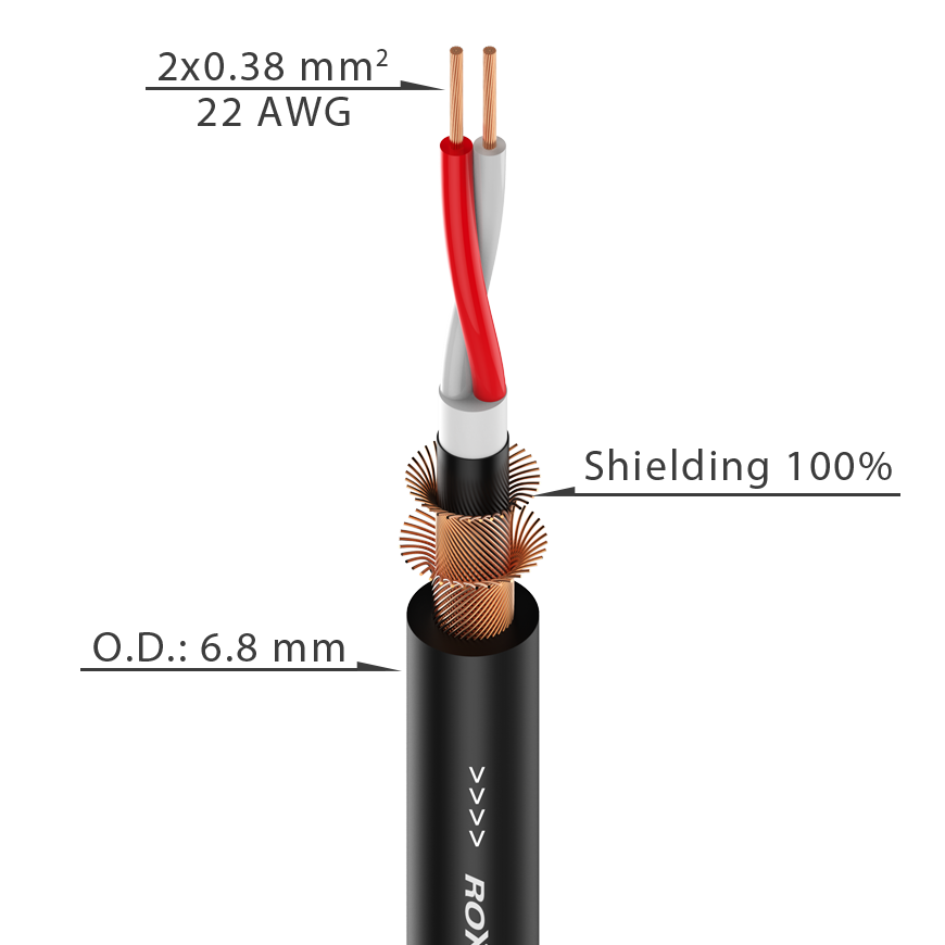 ROXTONE MC240/100 Симметричный микрофонный кабель в катушке, 2x0,38мм2., D 6,8 мм. купить в prostore.me