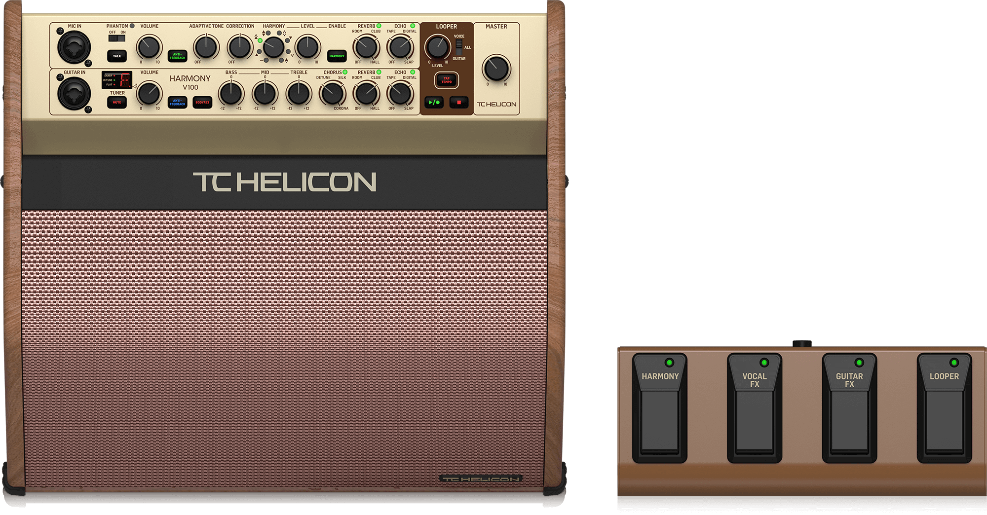 TC HELICON HARMONY V100 - 2-х канальный комбоусилитель для акустической гитары/вокала, 100 Вт купить в prostore.me