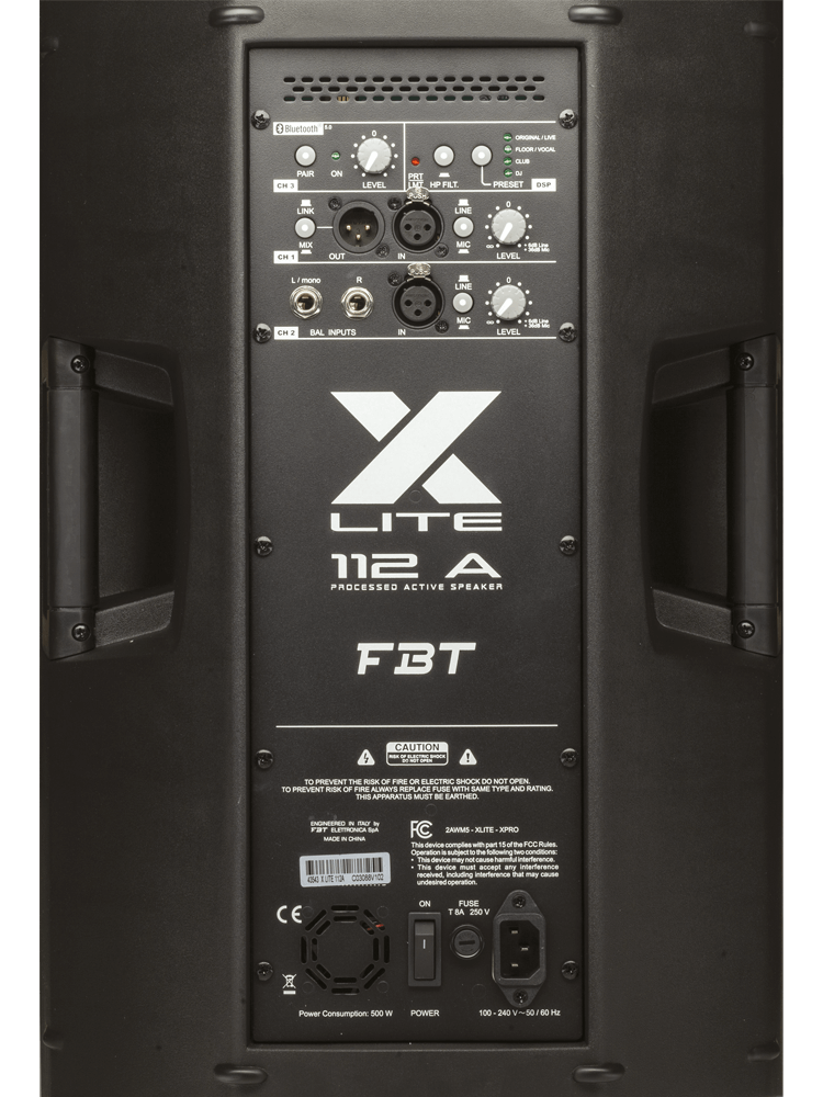 FBT X-LITE 112A - активная двухполосная би-амп акуст.система, НЧ 1200Вт + ВЧ 300 Вт, 50Гц - 20кГц, купить в prostore.me