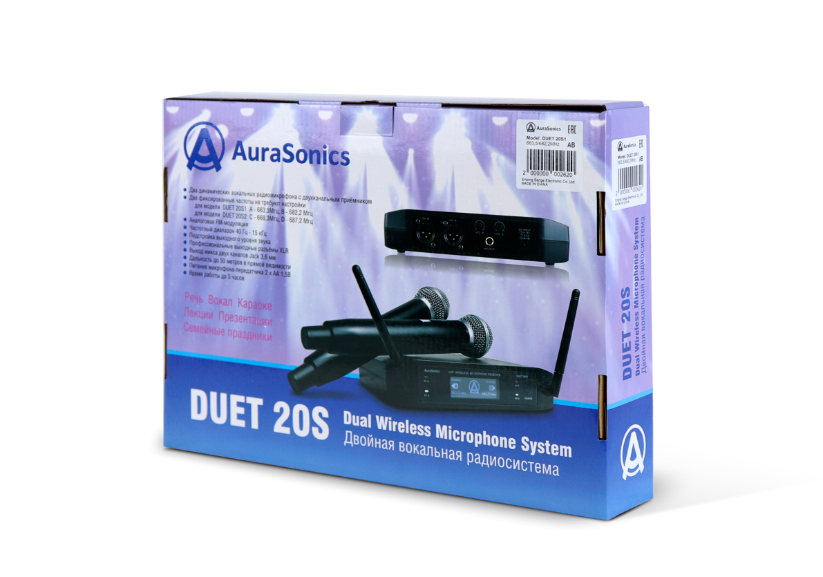 AuraSonics DUET 20S2 двойная радиосистема с ручными передатчиками, фиксированные частоты C-668,3 МГц купить в prostore.me