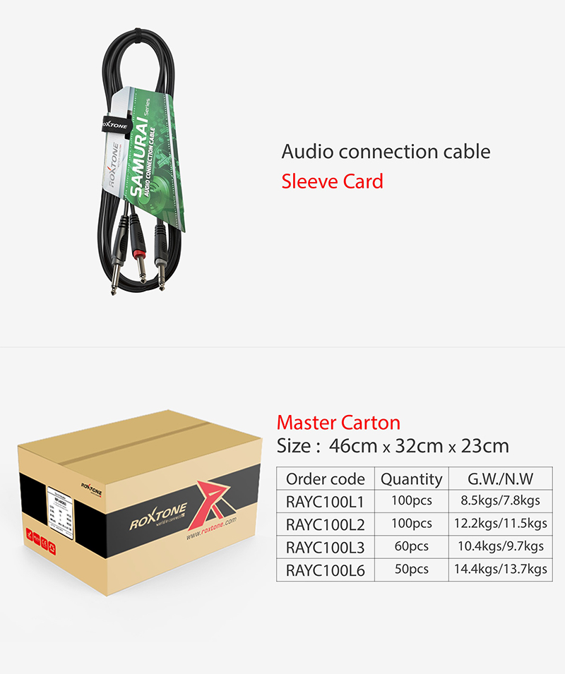 ROXTONE RAYC100/6 Инсертный кабель, 6.3мм stereo Jack + 2x6.3mm mono Jack, 6м купить в prostore.me