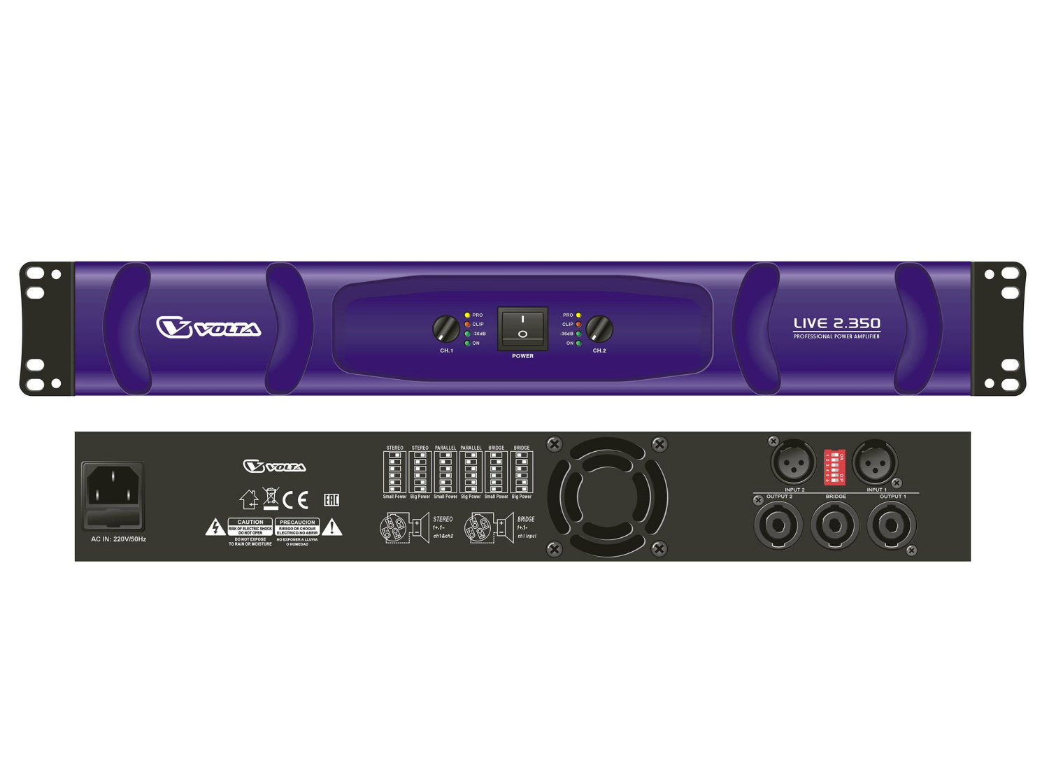 картинка VOLTA LIVE 2.350 Профессиональный усилитель мощности двухканальный. 2х350 Вт\4 Ом, класс D от магазина prostore.me