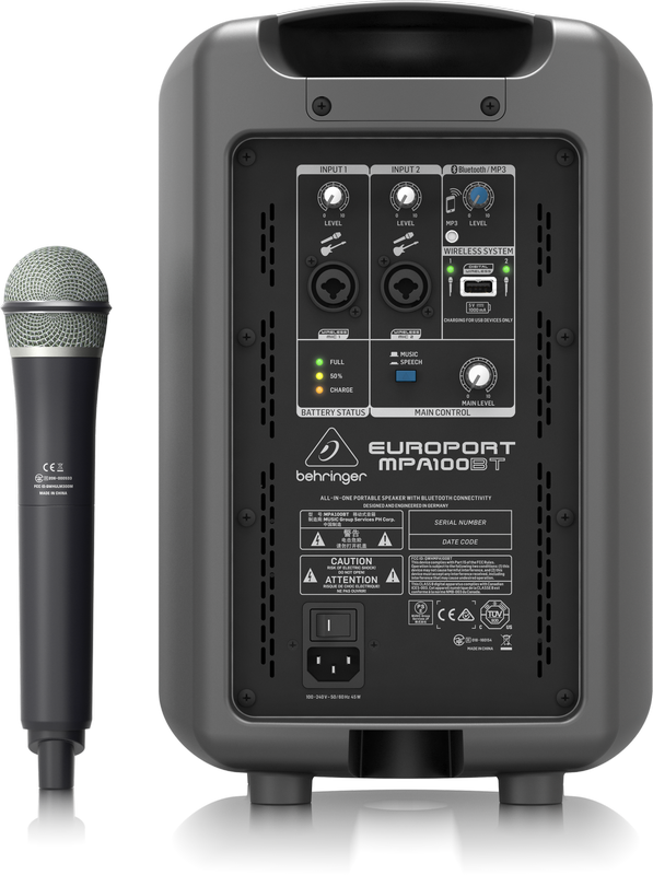BEHRINGER MPA100BT - портативная система звукоусиления, 100 Вт, НЧ 6", ВЧ 0.75", Bluetooth купить в prostore.me