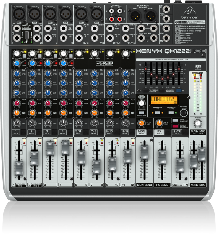 BEHRINGER QX1222USB - микшер, 16 каналов, USB/аудио интерфейс, мик предусил и компр, 7 EQ, Multi FX купить в prostore.me