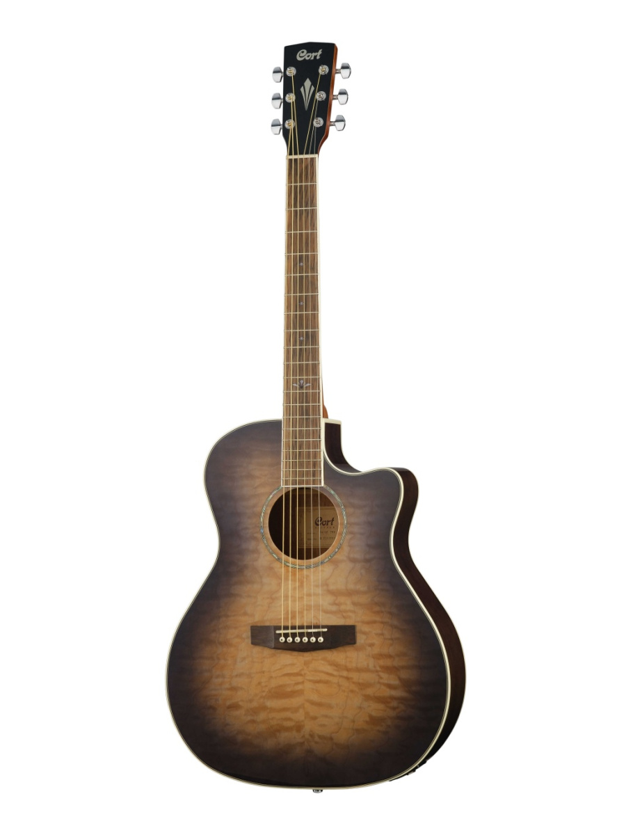 GA-QF-TBB Grand Regal Series Электро-акустическая гитара, с вырезом, прозрачный черный, Cort купить в prostore.me
