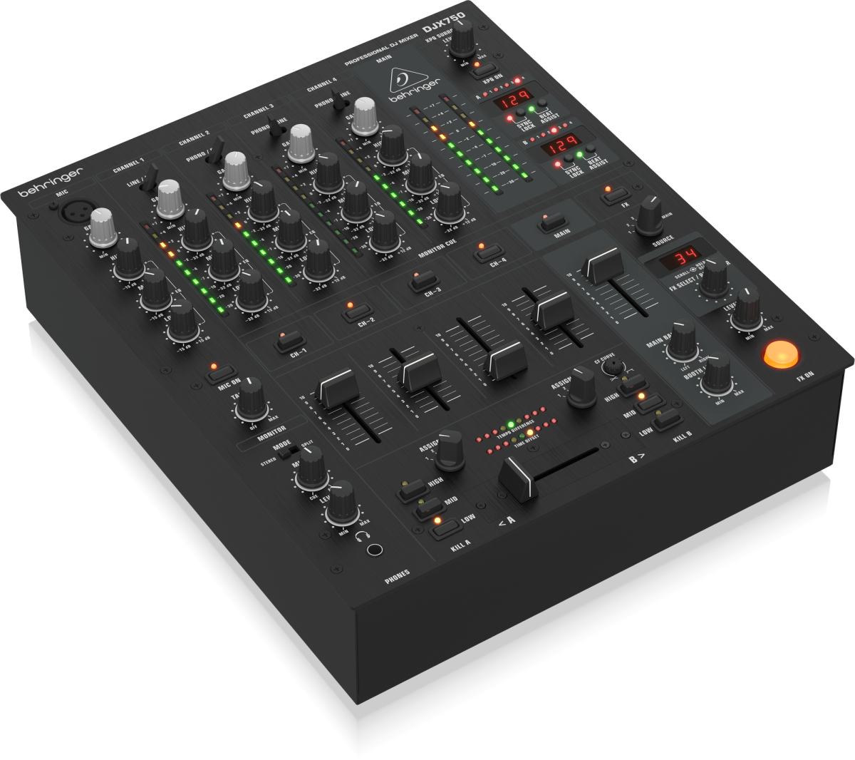 BEHRINGER DJX750 - микшер для DJ, 5 вход. канала (4 стерео, плюс микрофонный),эквалайзер