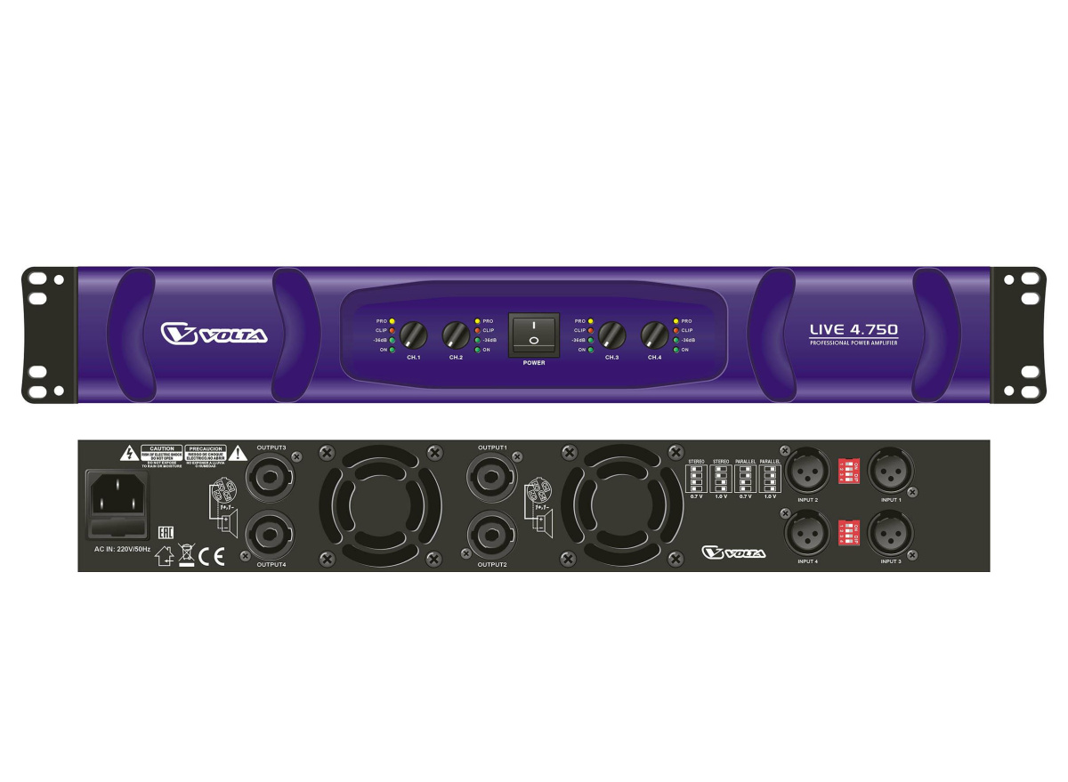 VOLTA LIVE 4.750 Профессиональный усилитель мощности четырехканальный. 4х750 Вт\4 Ом, класс D купить в prostore.me