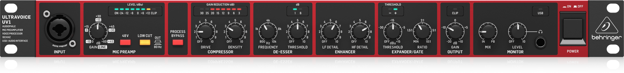 BEHRINGER UV1 - микрофонный предусилитель, вокальный процессор и USB-аудиоинтерфейс 192 кГц купить в prostore.me