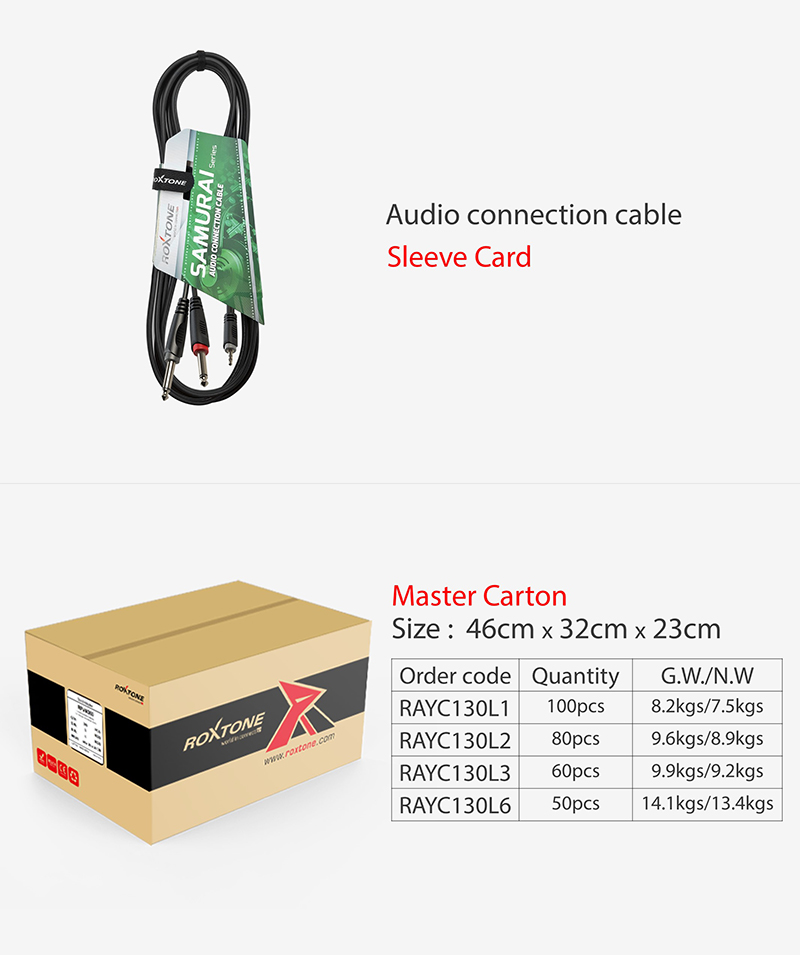 ROXTONE RAYC130/3 Аудио-кабель (3,5мм cтерео Jack - 2 х 6,3мм моно Jack), 3 м. купить в prostore.me