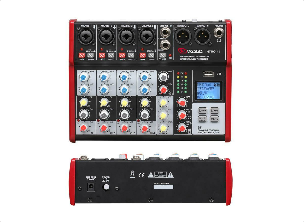 картинка VOLTA INTRO 41 Профессиональный компактный микшерный пульт. 4 мик\линейных входа + 1 стерео вход, вс от магазина prostore.me