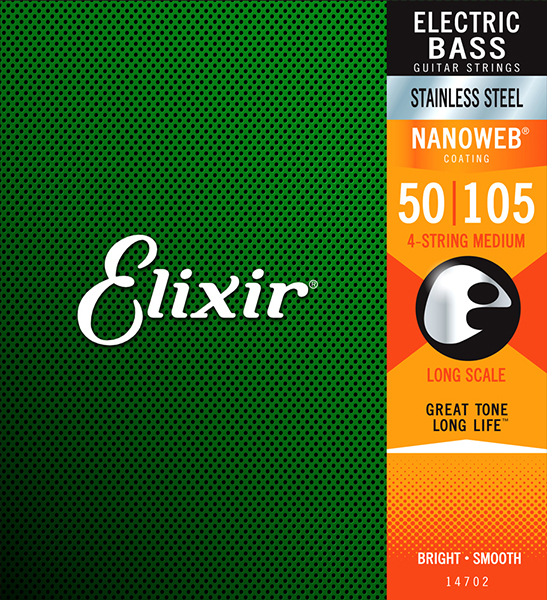 Elixir 14702 NANOWEB Комплект струн для бас-гитары, нерж.сталь, Medium, 50-105.