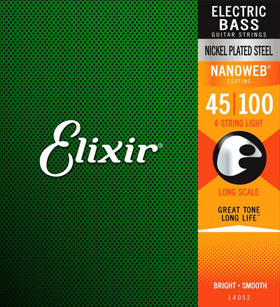 Elixir 14052 NANOWEB Комплект струн для бас-гитары, никелированные, Light, 45-100.