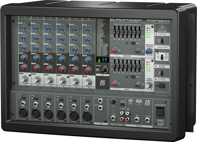 картинка BEHRINGER PMP960M - микшер с усилителем, 6 моно, 2x450 Вт, процессор стереоэффектов от магазина prostore.me