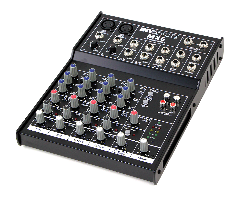 INVOTONE MX6 - микшерный пульт,2 микрофонных входа, XLR и балансный Jack,2 стерео входа. купить в prostore.me