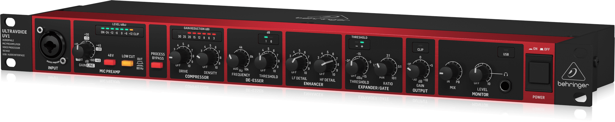 BEHRINGER UV1 - микрофонный предусилитель, вокальный процессор и USB-аудиоинтерфейс 192 кГц купить в prostore.me
